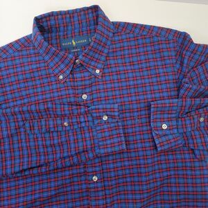 Ralph Lauren Mens Classic Fit Cotton Blue/Red Plaid Long Sleeve Collared Shirt L